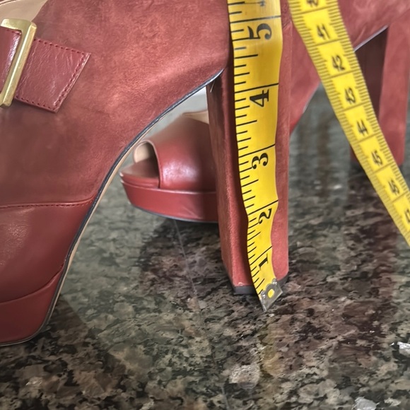 Michael Kors Red Platform chunky Suede Heels EUC 9 - Picture 14 of 15